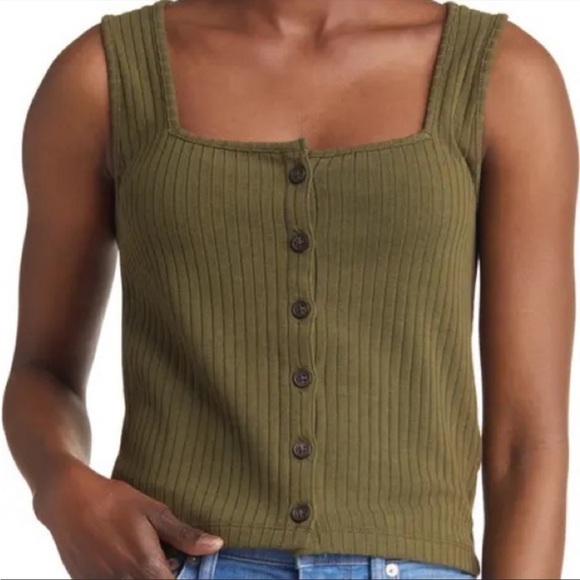 NWT Madewell Ribbed Button Front Crop Tank Olive Green - Picture 9 of 9